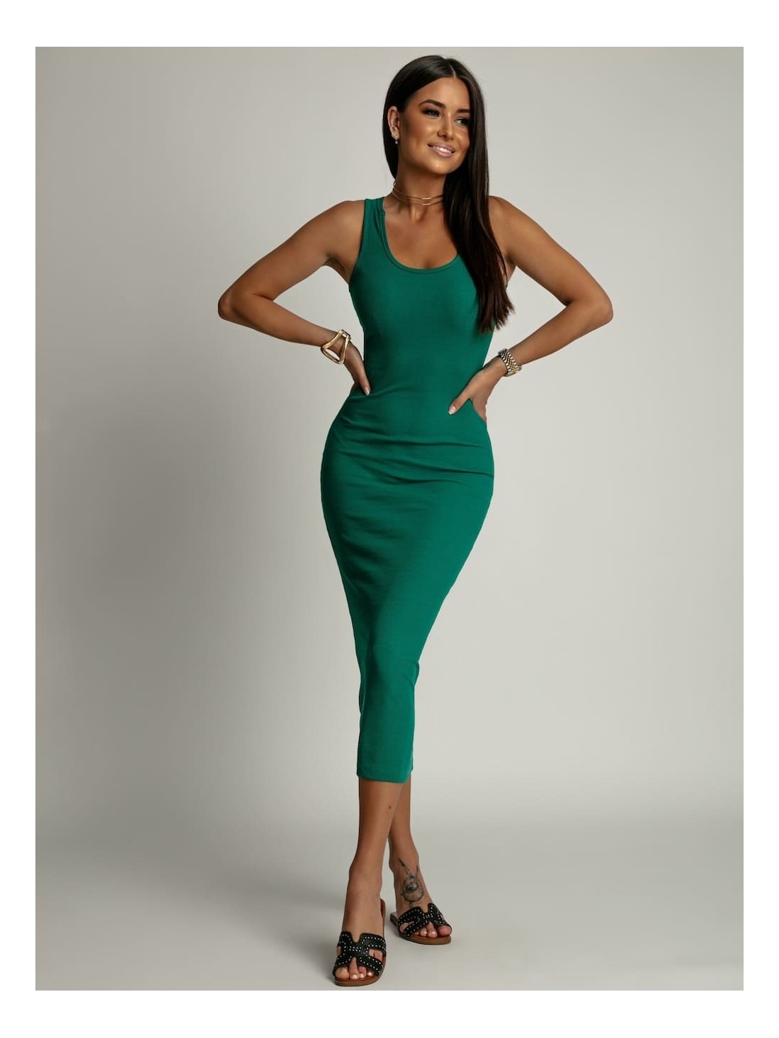 Fitted midi dress with straps - Green - Online store - Boutique